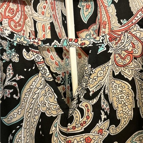 Sam & Jo Cold Shoulder Knit Lace Cut Out Key Hole Paisley Floral Blouse L - Picture 4 of 6
